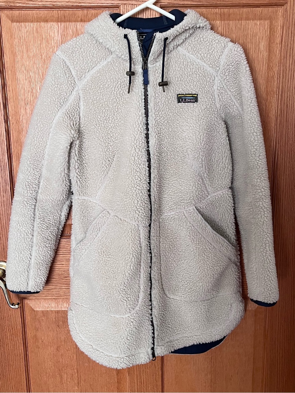 L.L. Bean mountain pile fleece Women's Cream Sherpa Hooded Coat